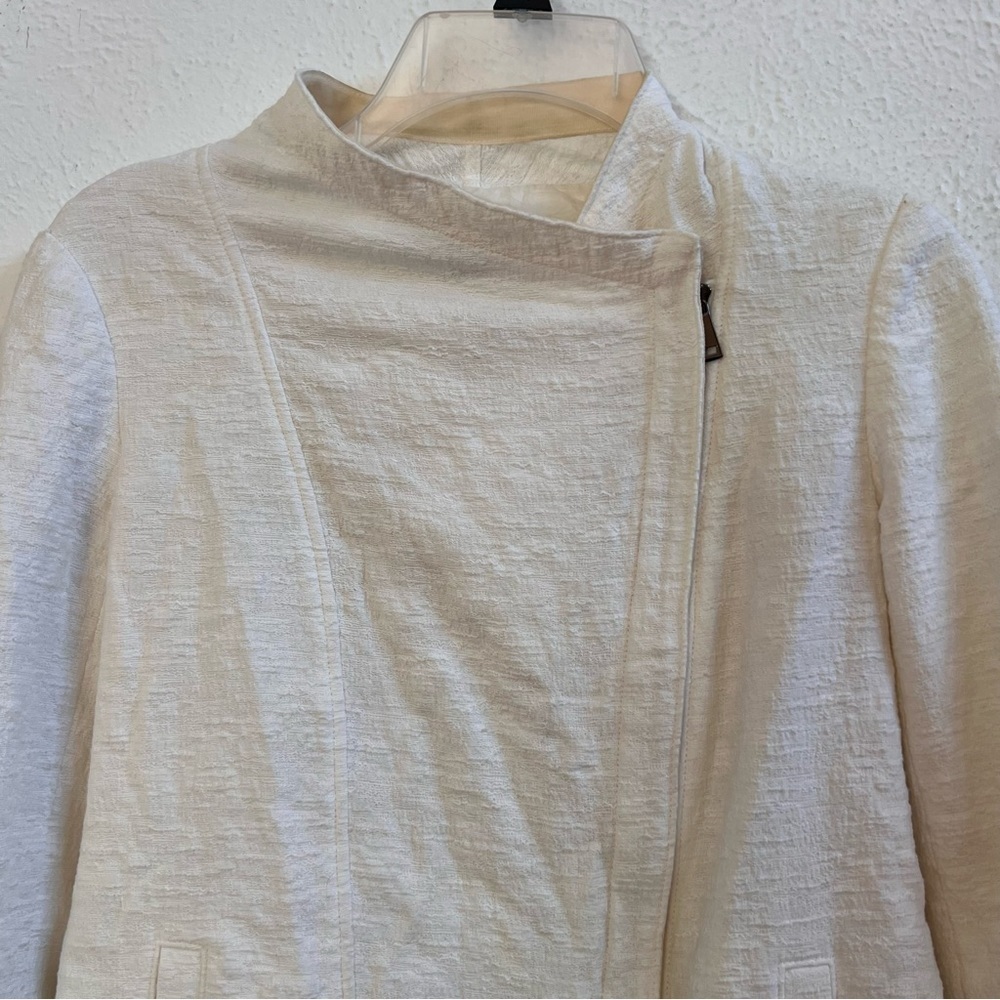 Vince ivory textured fabric asymmetrical zip jacket - Picture 2 of 9
